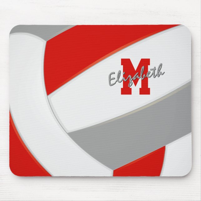 red grey team colours personalised volleyball mouse mat (Front)