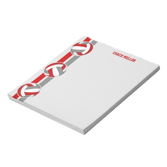 red grey team colours volleyball coach custom notepad (Rotated)