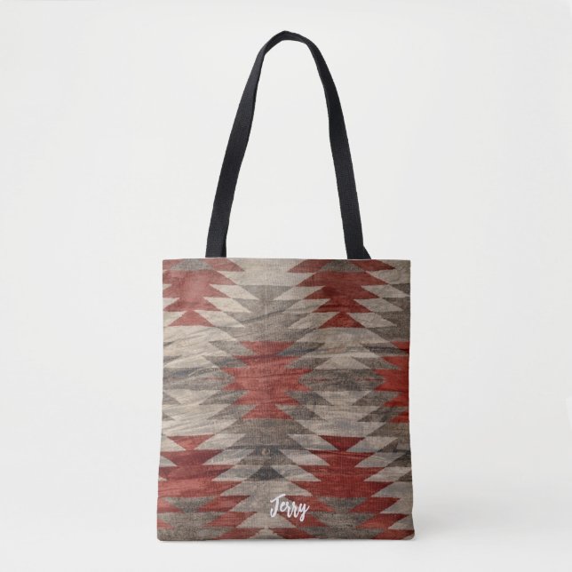 Red & Grey Textured Native American Tote Bag (Front)