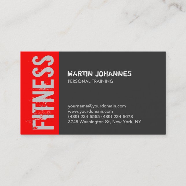 Red Grey Trainer Fitness Modern Business Card (Front)