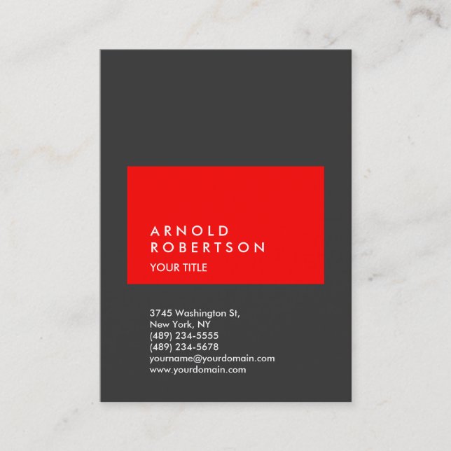 Red Grey Trendy Large Professional Business Card (Front)