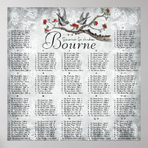 Red & Grey Vintage Birds Reception Seating Chart