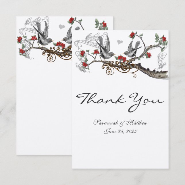 Red & Grey Vintage Birds Wedding Invite (Front/Back)