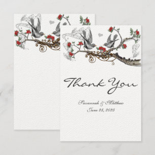 Red & Grey Vintage Birds Wedding Invite