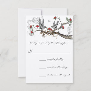 Red Grey Vintage Love Birds Forest Wedding Invite