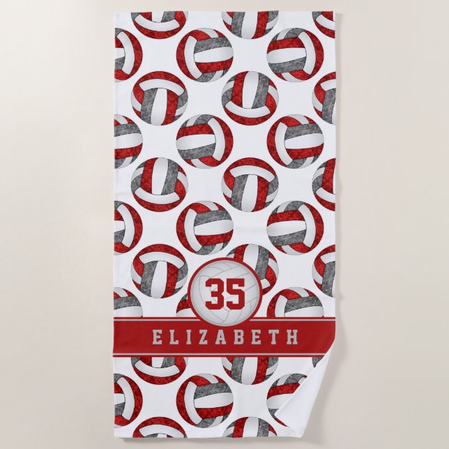 red grey volleyball team colours girls custom beach towel (Front)
