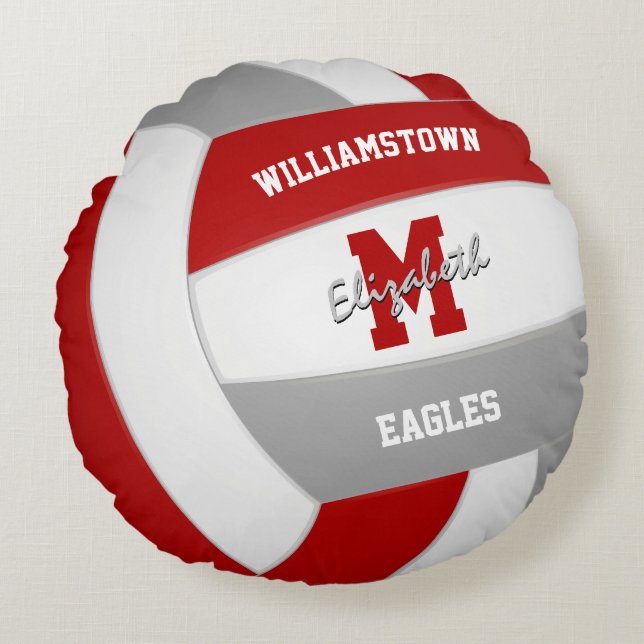red grey volleyball team colours sports room decor round cushion (Front)
