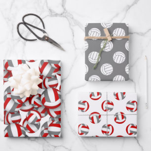 red grey volleyballs team celebration birthday wrapping paper sheet