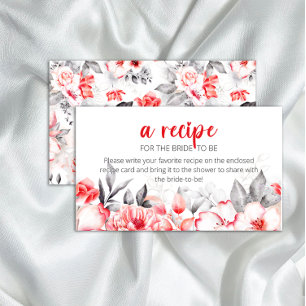 Red Grey Watercolor Flowers Recipe for the bride Enclosure Card