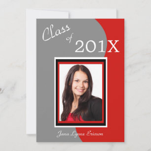 Red Grey Wave Photo Graduation Party Invitation