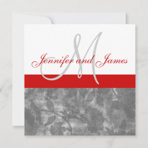 Red Grey Wedding Invitation Monogram Names Floral