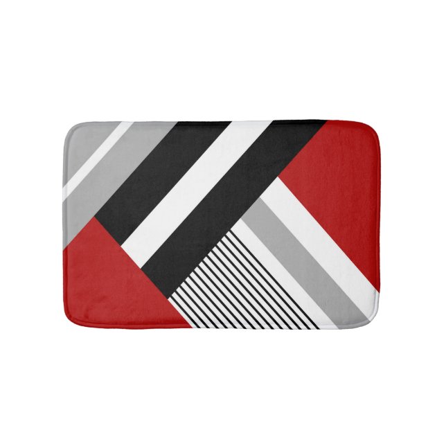 Red, grey, white and black geometric shapes bath mat (Front)