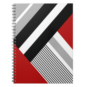 Red, grey, white and black geometric shapes notebook