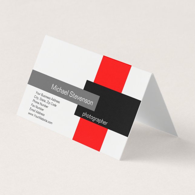 Red Grey White Black Minimalist Modern Plain Business Card (Front)