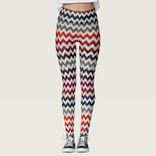 Red Grey White Chevron Modern Leather Leggings