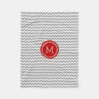 Red Grey White Chevron Pattern Monogram Blanket