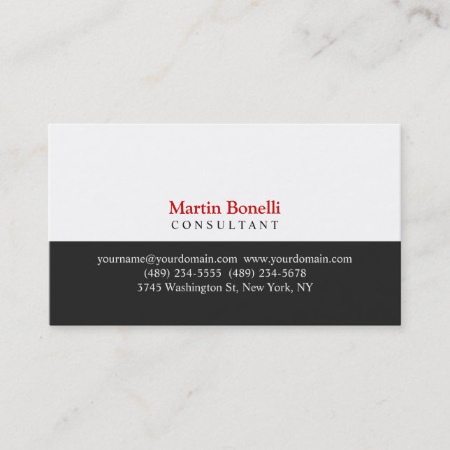 Red Grey White Professional Classic Business Card (Front)
