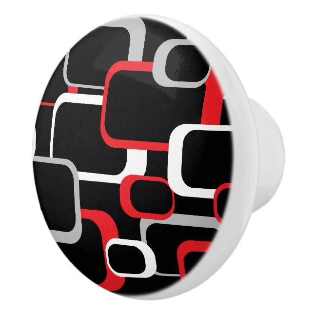 Red Grey White Retro Square Black Background Ceramic Knob (Right)