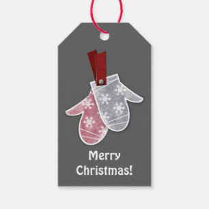 Red Grey Winter Snowflake Holiday Mittens Gift Tags