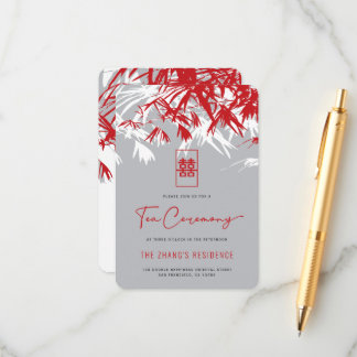 Red/Grey Zen Bamboo Leaves Chinese Tea Ceremony Enclosure Card