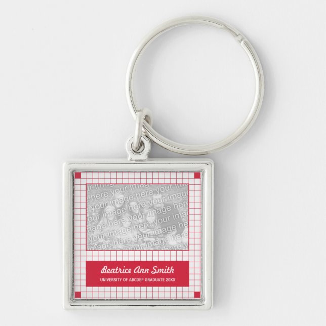 Red Grid Photo Key Ring (Front)