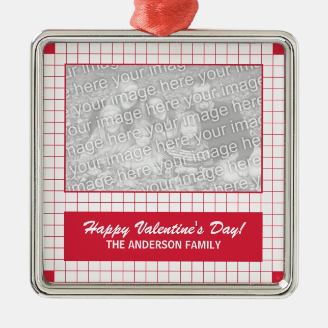 Red Grid Photo Metal Tree Decoration (Front)