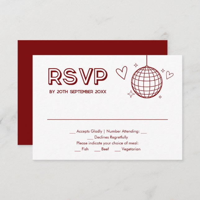 Red Groovy Retro Wedding Meal Choice RSVP Card (Front/Back)
