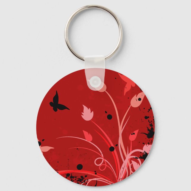Red Grunge Butterfly Key Ring (Front)