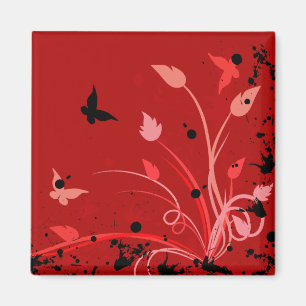Red Grunge Butterfly Magnet
