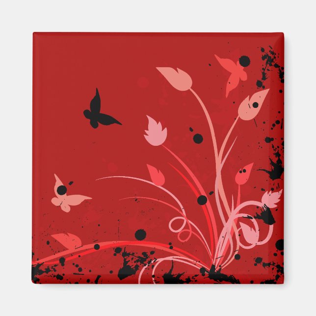 Red Grunge Butterfly Magnet (Front)