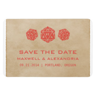 Red Grunge D20 Dice Gamer Save the Date Magnet
