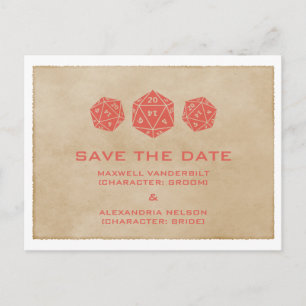 Red Grunge D20 Dice Gamer Save the Date Postcard