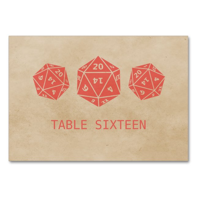 Red Grunge D20 Dice Gamer Table Card (Front)