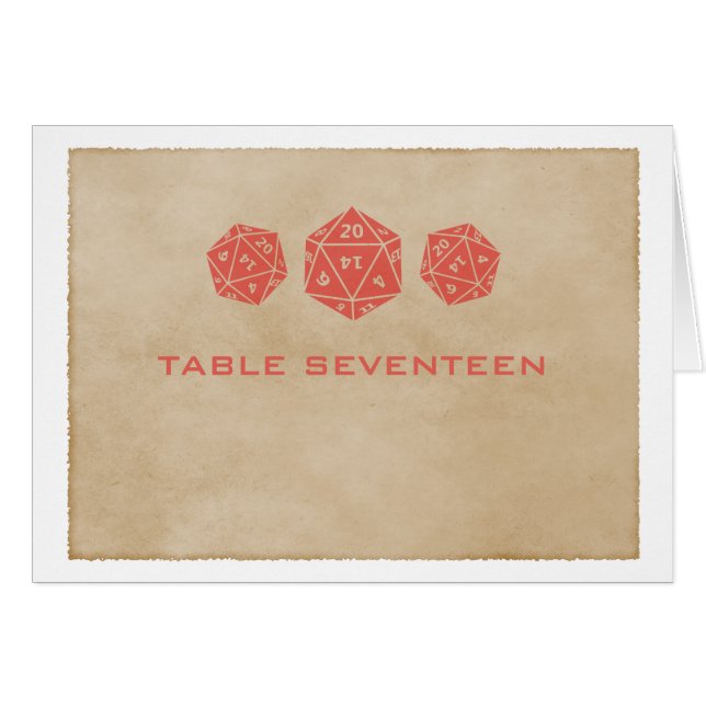 Red Grunge D20 Dice Gamer Table Number Card (Front Horizontal)