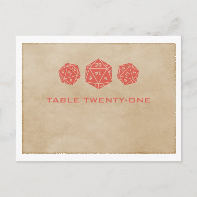 Red Grunge D20 Dice Gamer Table Number Postcard (Front)