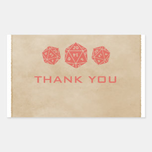 Red Grunge D20 Dice Gamer Thank You Stickers