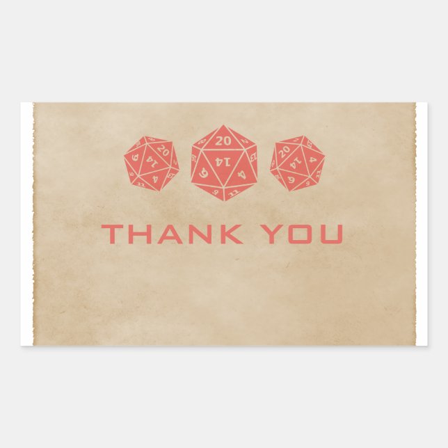 Red Grunge D20 Dice Gamer Thank You Stickers (Front)