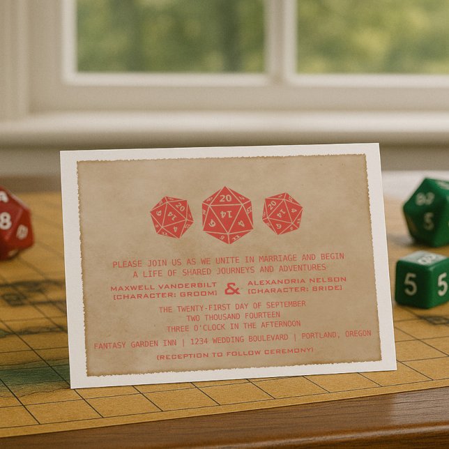 Red Grunge D20 Dice Gamer Wedding Invitation (Red Grunge D20 Dice Gamer Wedding Invitation)
