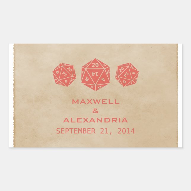 Red Grunge D20 Dice Gamer Wedding Stickers (Front)