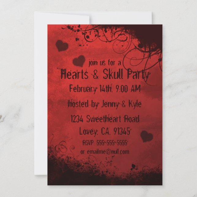 Red Grunge Damask Valentine Invitation (Front)