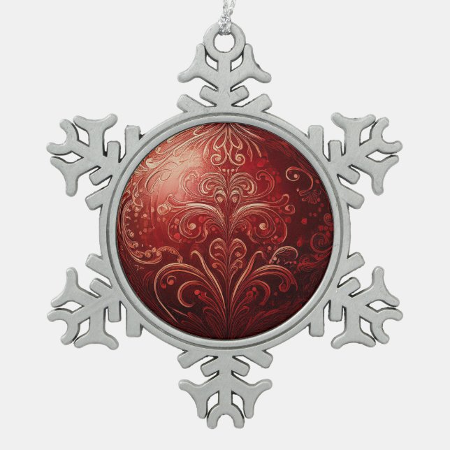 Red Grunge Designed Snowflake Framed Ornament (Front)