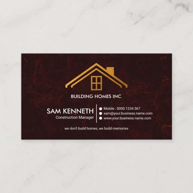 Red Grunge Exquisite Contractor's Gold Roof Top Business Card (Front)