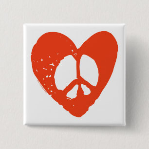 Red Grunge Heart with Peace Sign 15 Cm Square Badge