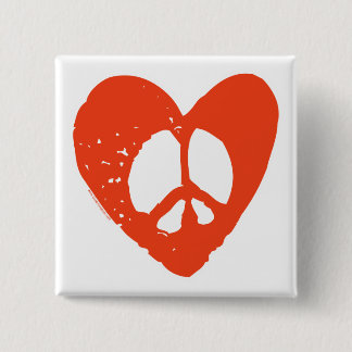 Red Grunge Heart with Peace Sign 15 Cm Square Badge