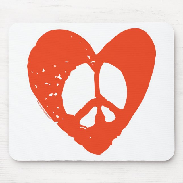 Red Grunge Heart with Peace Sign Mouse Mat (Front)