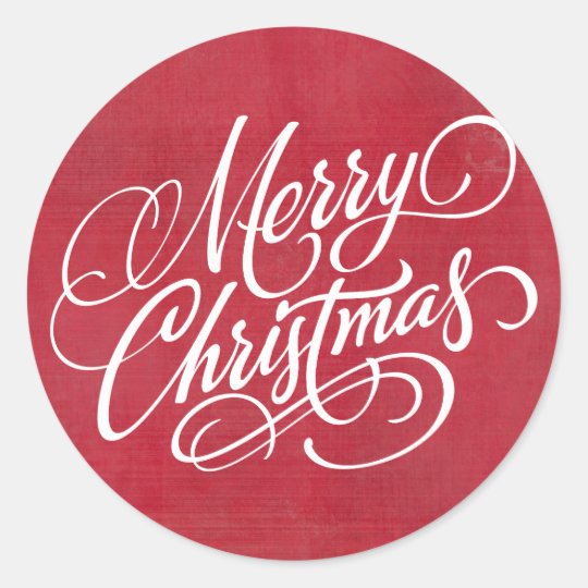 Red Grunge Merry Christmas Script Classic Round Sticker