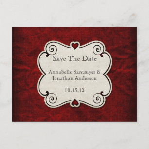 Red Grunge Paper Red Heart Frame Save The Date Announcement Postcard
