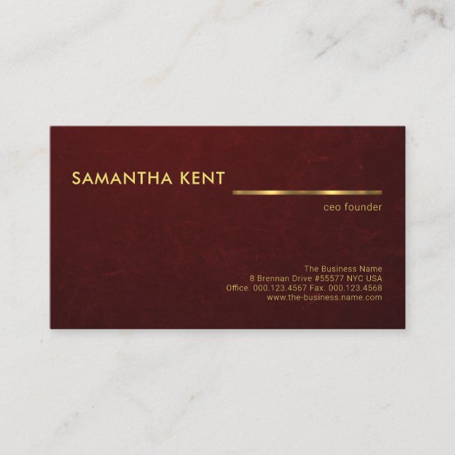 Red Grunge Texture Faux Gold Line Founder CEO Business Card (Front)