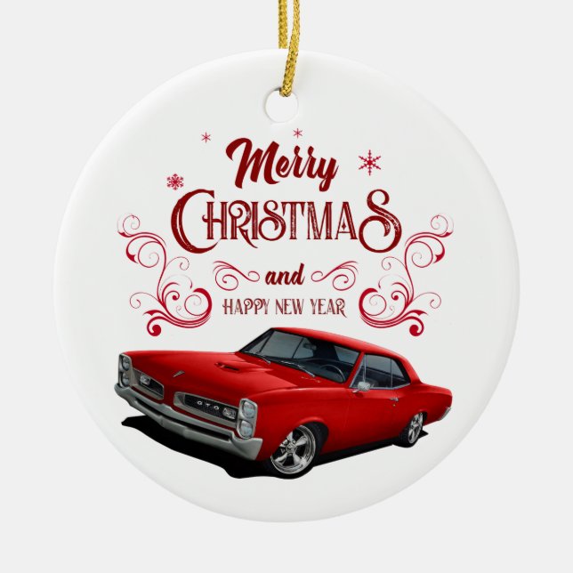 Red GTO Christmas Car Ceramic Tree Decoration (Front)