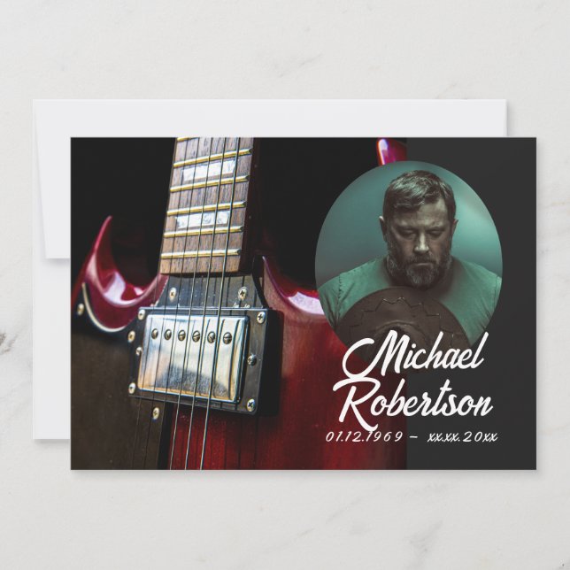 Red Guitar Celebration of Life Invitation (Front)